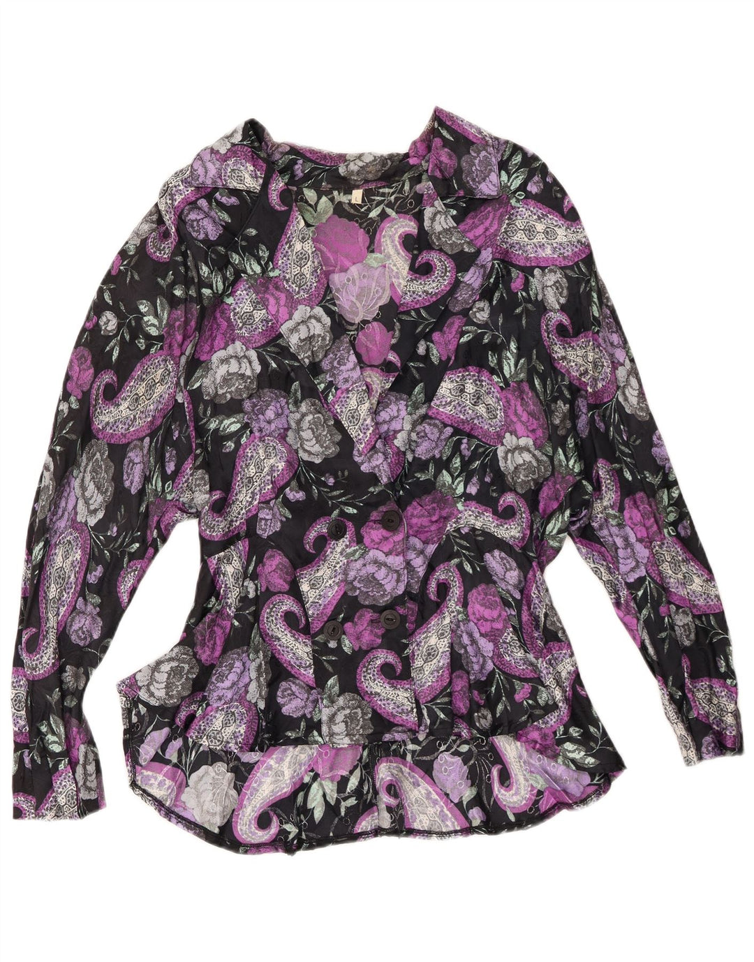 Bluză cămașă pentru femei VINTAGE UK 16 mare violet floral