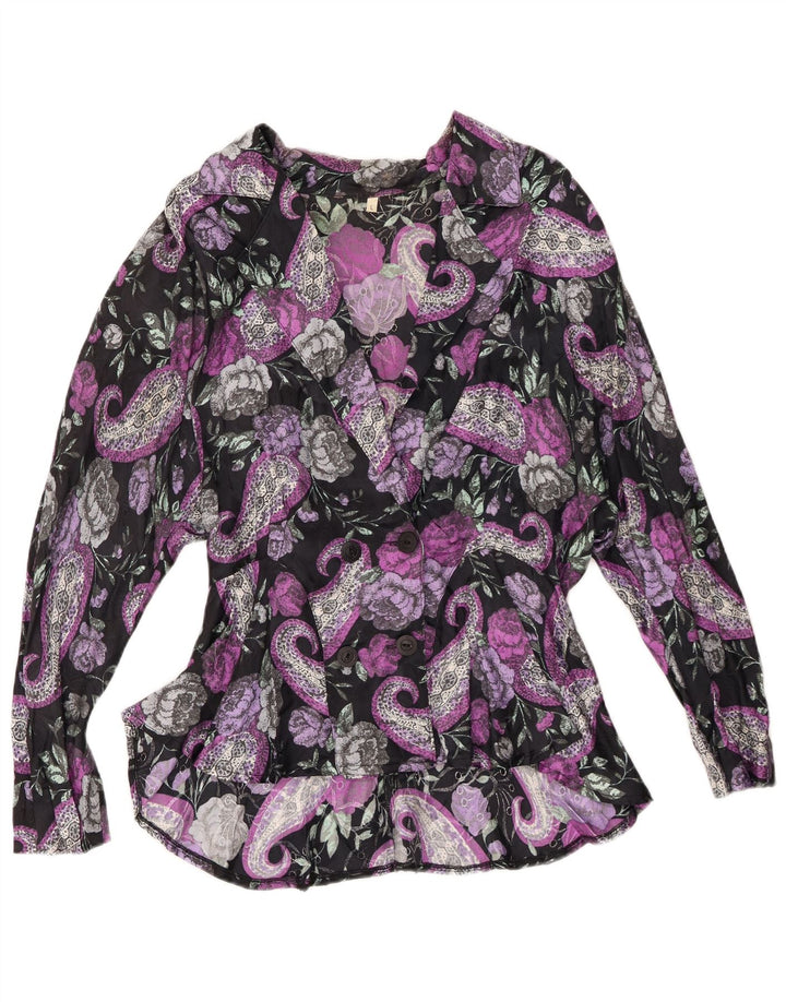 Bluză cămașă pentru femei VINTAGE UK 16 mare violet floral