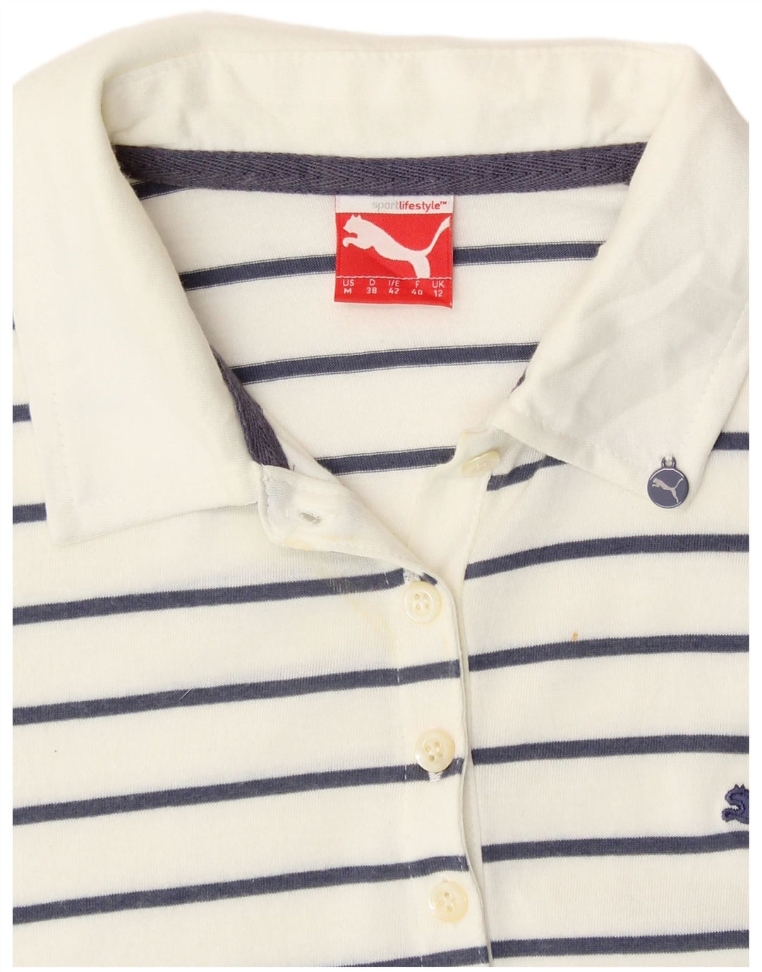 Tricou polo PUMA pentru femei UK 12 Medium White Striped