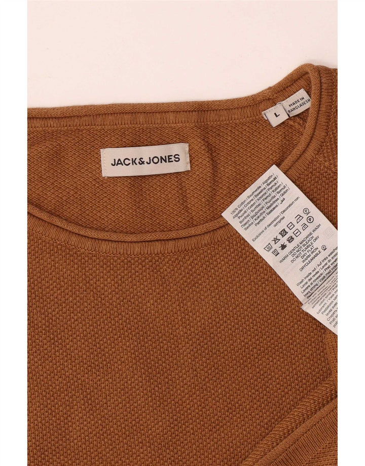 Pulover Jack & Jones pentru bărbați cu gât roșu, bumbac mare, maro