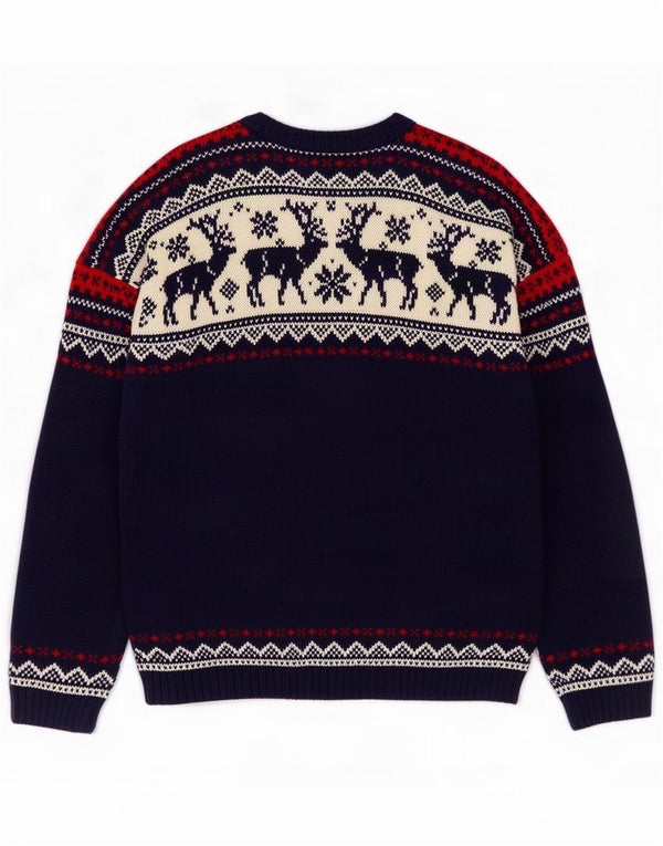 Voss Mens Crew Neck Jumper Sweater XL Navy Blue Fair Isle Winter
