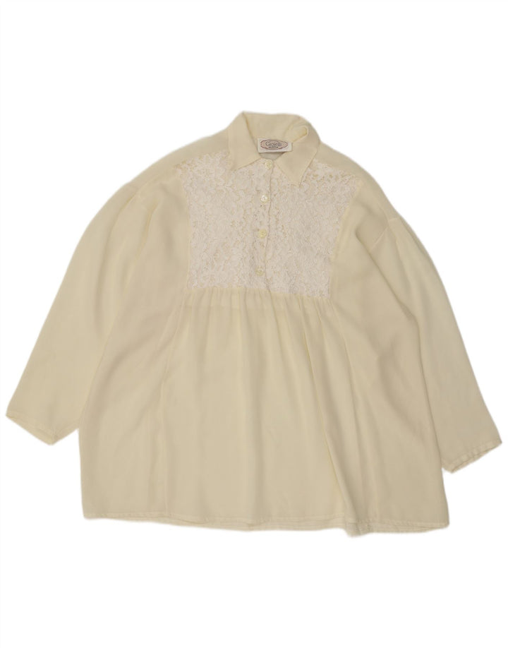 Bluză cămașă supradimensionată pentru femei vintage pulover UK 18 XL poliester alb