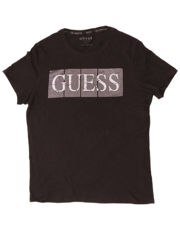 Guess Mens Slim Fit Graphic T-Shirt Top Large Black Cotton