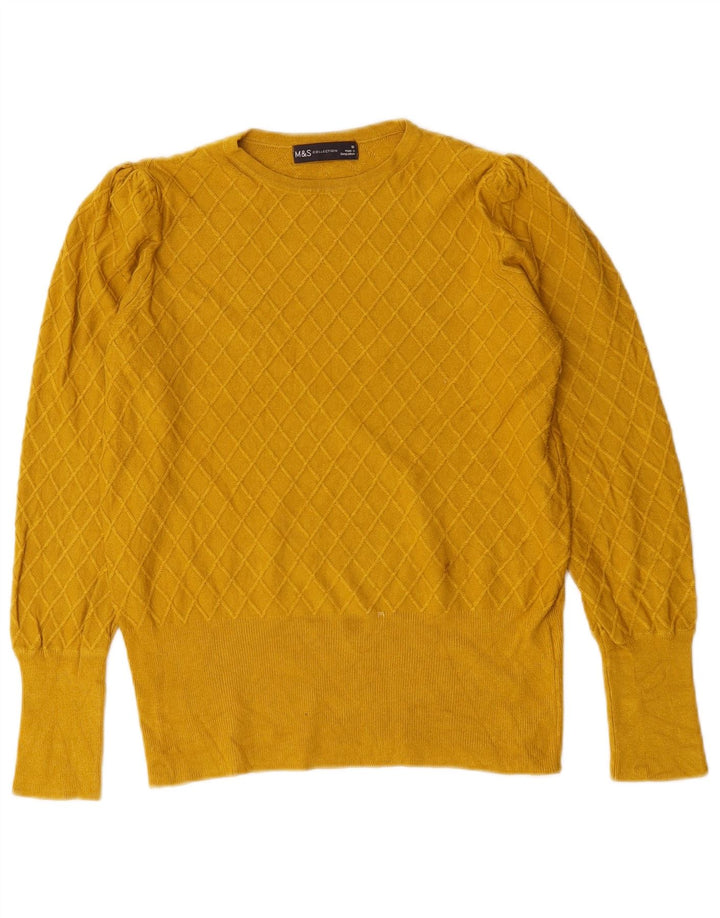 Pulover pentru femei Marks & Spencer cu decolteu rotund UK 10 Mic galben Check