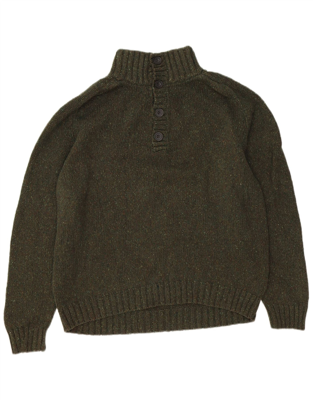 Eddie Bauer Pulover pentru bărbați cu gât cu nasturi, bumbac cu pete mari, kaki