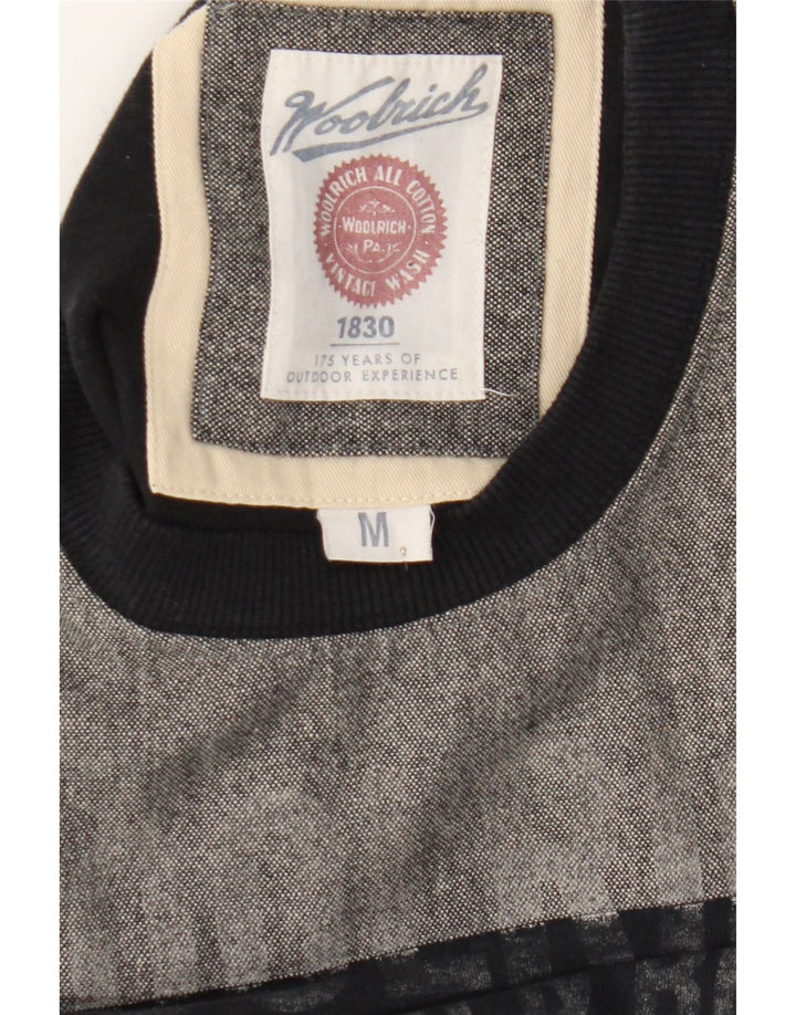 WOOLRICH Mens Graphic Crew Neck Jumper Sweater Medium Black Colourblock Vintage Woolrich and Second-Hand Woolrich from Messina Hembry 