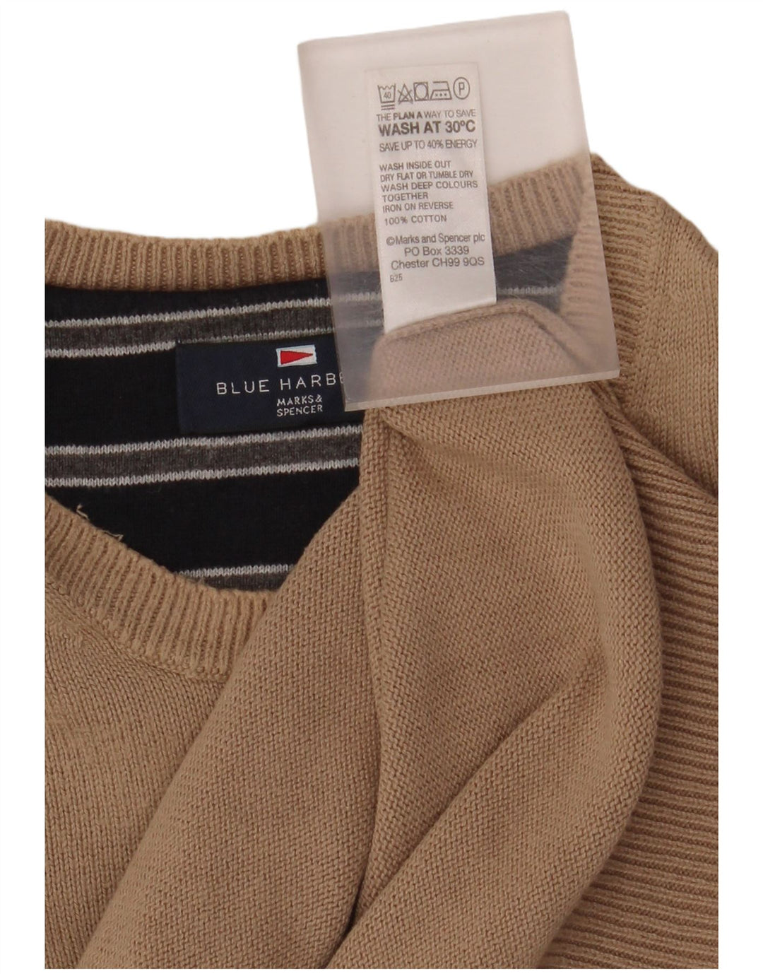 MARKS & SPENCER Pulover pentru bărbați, Blue Harbour, cu decolteu, XL, bej, bumbac