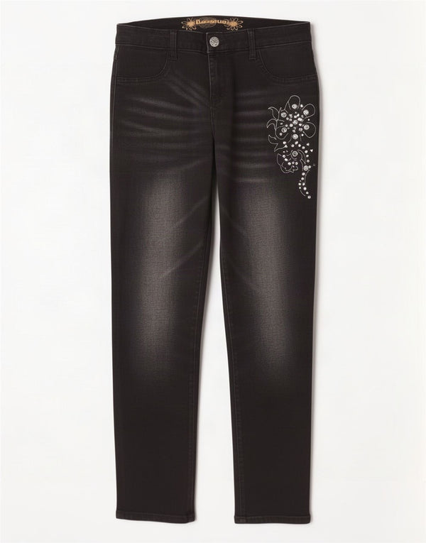 Blugi slim pentru femei Desigual W30 L29 bumbac floral negru