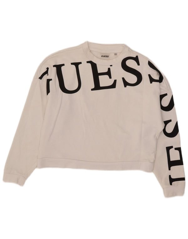 Pulover de hanorac oversized Crop Graphic pentru femei Guess UK 6 XS Bumbac alb