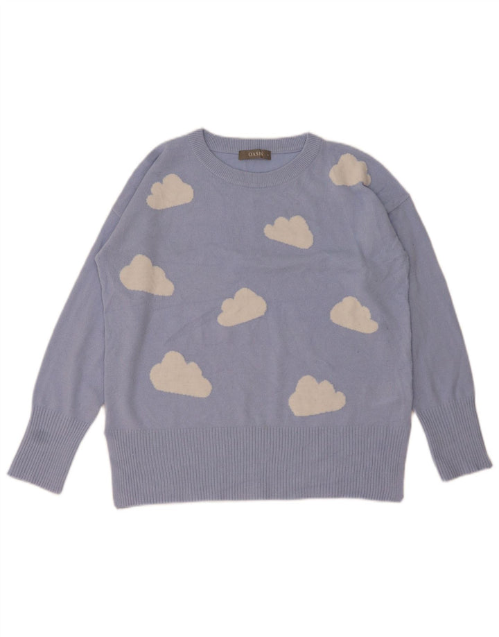 Pulover pentru femei Oasis, cu model abstract, cu decolteu, albastru mediu UK 14
