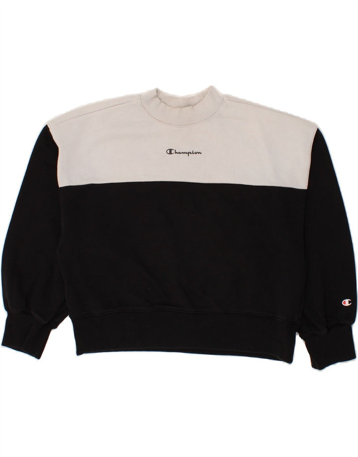 CHAMPION Womens Oversized Crop Sweatshirt Jumper UK 10 Small Black Vintage Champion and Second-Hand Champion from Messina Hembry 
