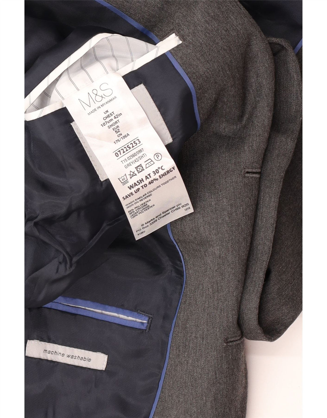 Jachetă pentru bărbați Marks & Spencer cu 2 nasturi IT 42 XL poliester gri