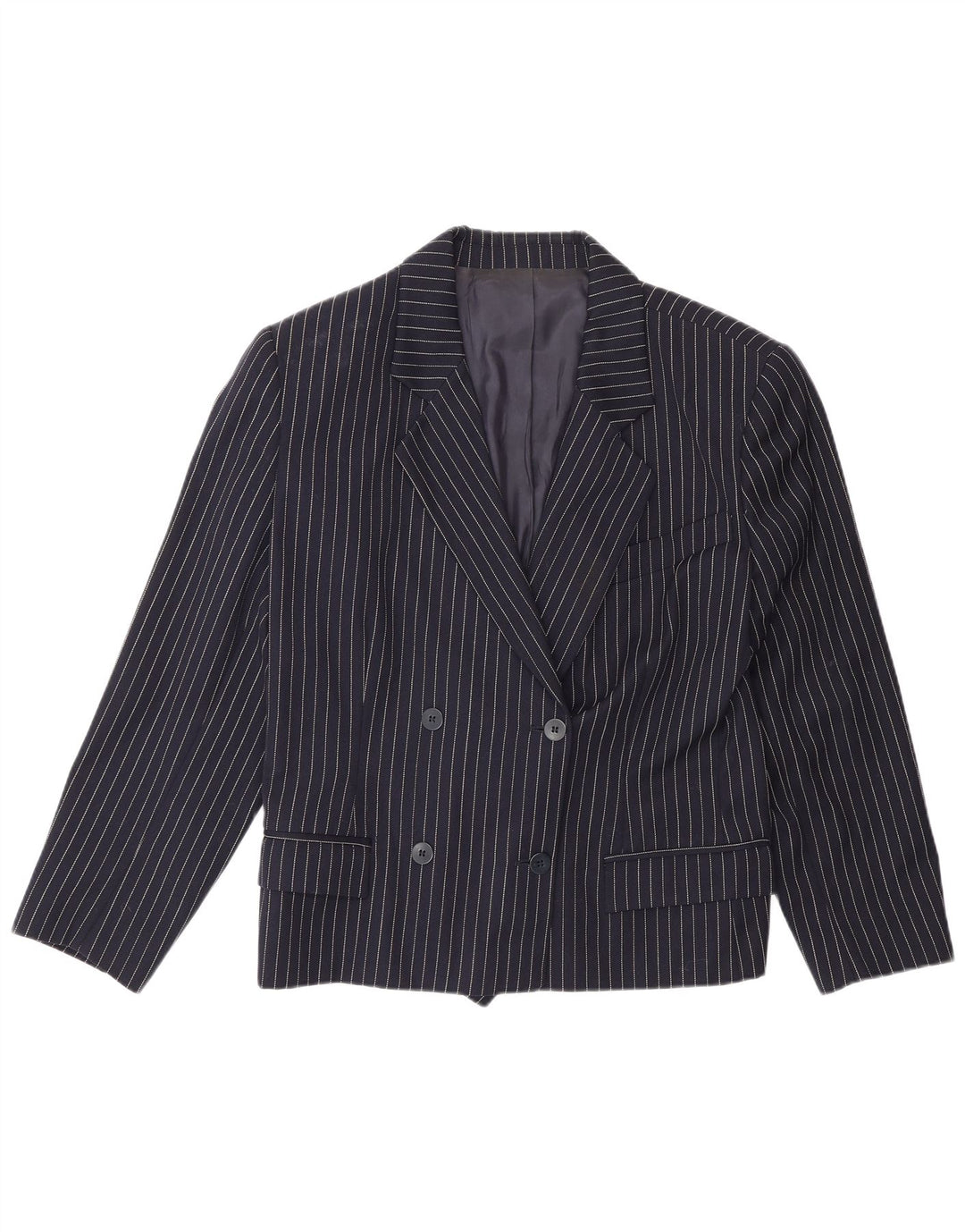 Jachetă vintage pentru femei cu piept dublu IT 48 XL bleumarin cu dungi