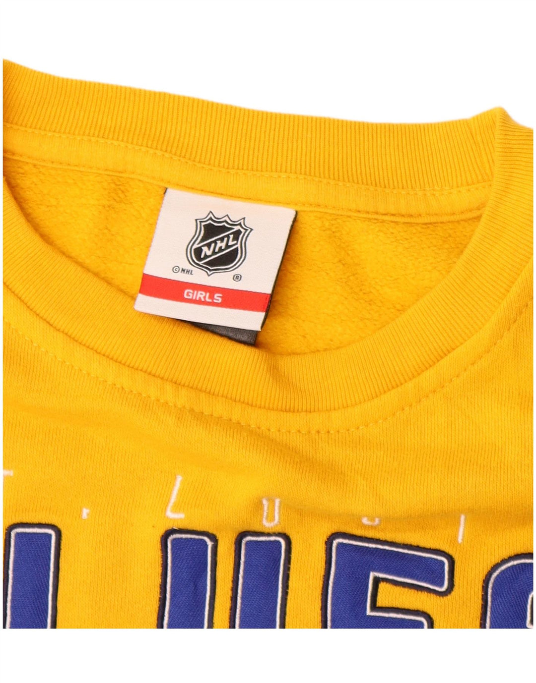 Pulover crop grafic pentru fete NHL 7-8 ani, galben colorblock