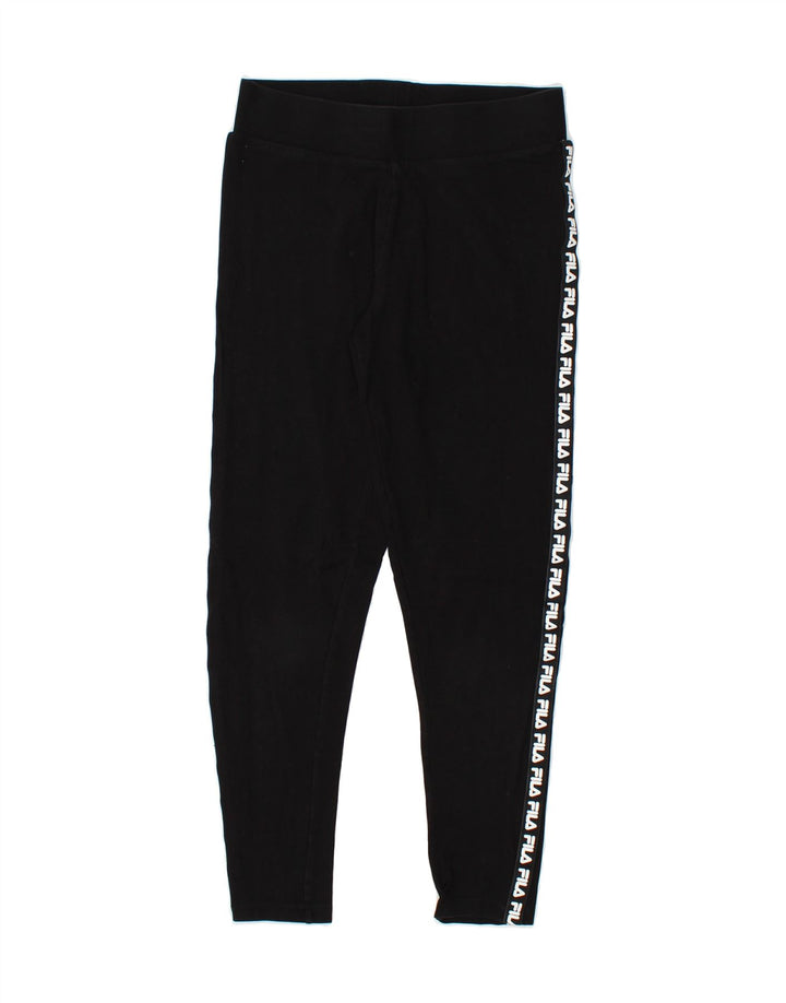 FILA Womens Graphic Leggings UK 12 Medium Black Vintage Fila and Second-Hand Fila from Messina Hembry 