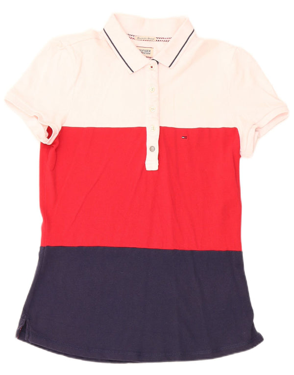 Tommy Hilfiger Womens Polo Shirt UK 12 Medium Multicoloured Colourblock