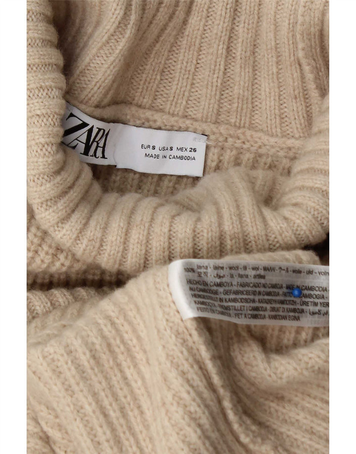 Pulover pentru femeie cu gât țestoasă supradimensionat Zara UK 10 Lână mică, bej