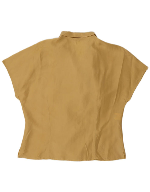 Bluză cămașă cu mânecă scurtă pentru femei vintage UK 16, mătase mare, galbenă