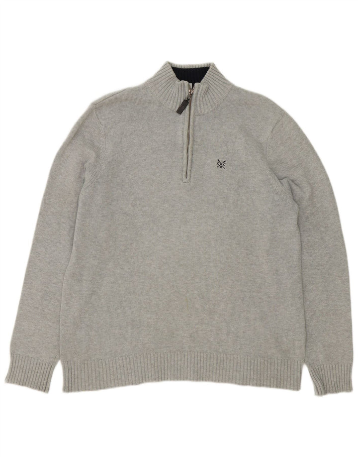 Crew Clothing Pulover pentru bărbați, cu fermoar, cu gât, bumbac, gri mediu