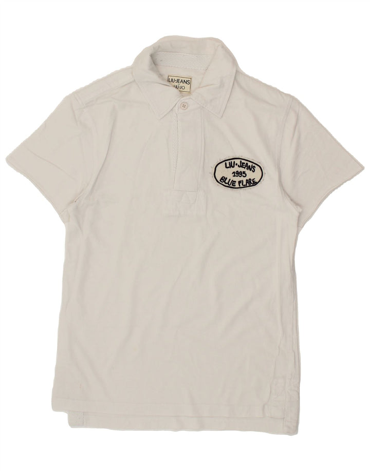 LIU JO JUNIOR Mens Graphic Polo Shirt Small White Cotton Vintage Liu Jo junior and Second-Hand Liu Jo junior from Messina Hembry 