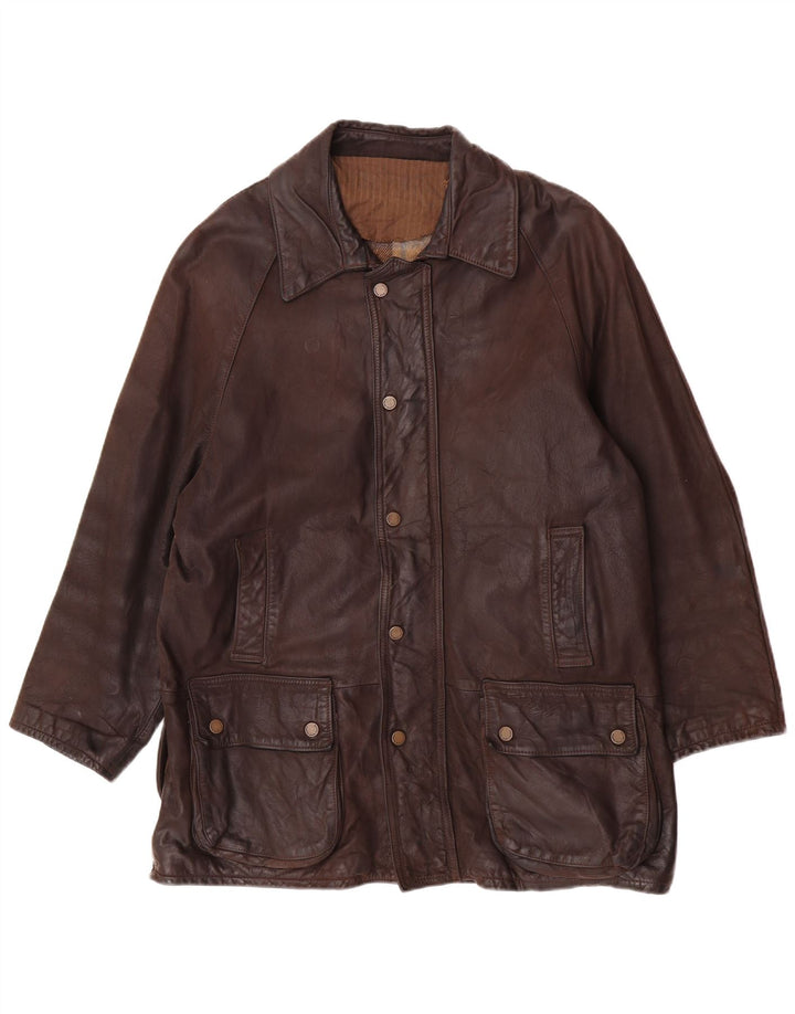 Jachetă de piele vintage pentru bărbați, cu ajustare largă, UK 36, maro mică