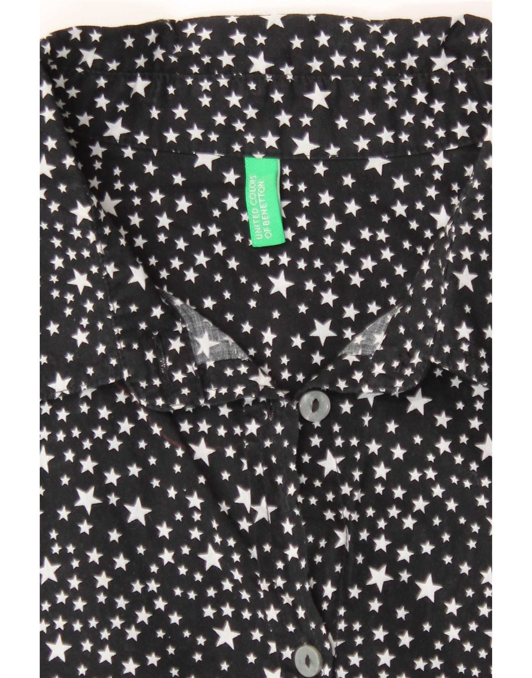 Cămașă Benetton pentru femei, cu model abstract, în formă largi, UK 10, bumbac negru mic