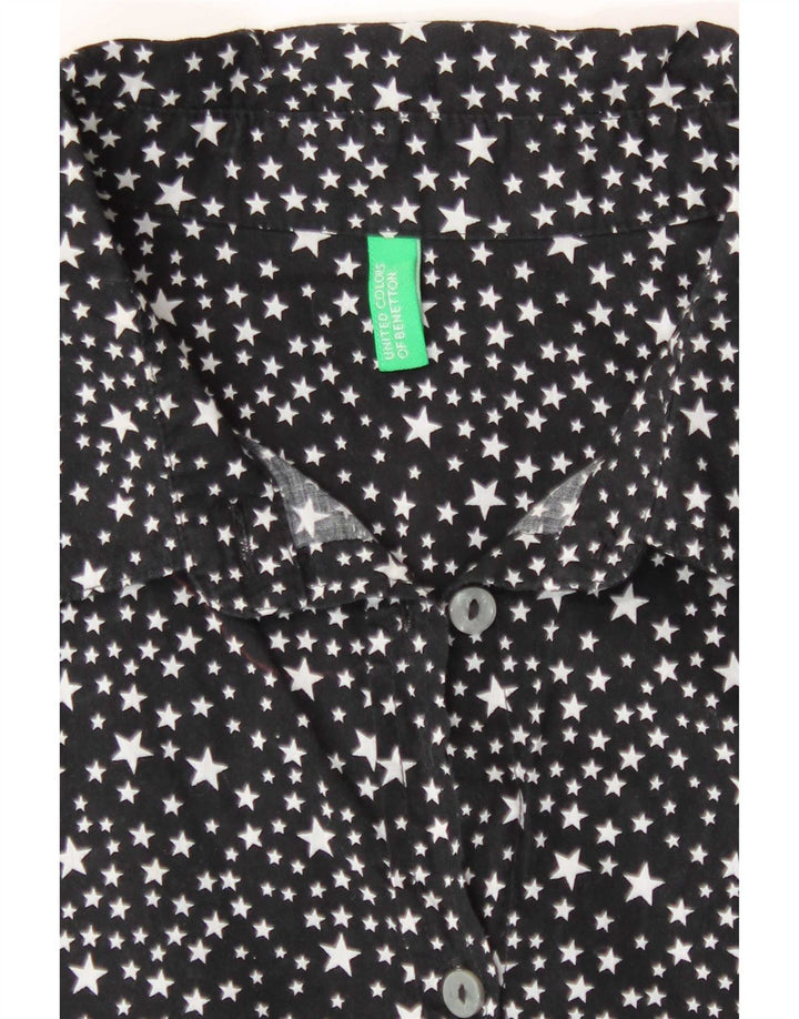 Cămașă Benetton pentru femei, cu model abstract, în formă largi, UK 10, bumbac negru mic