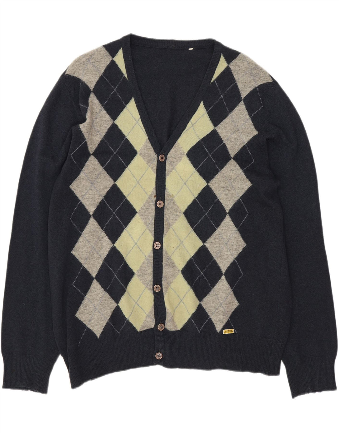 Cardigan pentru bărbați VINTAGE Pulover mare, albastru marin Argyle/Diamond Lambswool