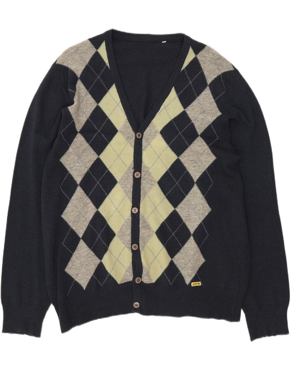 Cardigan pentru bărbați VINTAGE Pulover mare, albastru marin Argyle/Diamond Lambswool