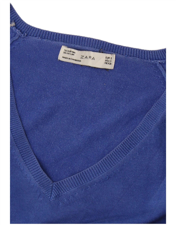 Pulover cu decolteu în V Zara pentru femei UK 10 Small Blue