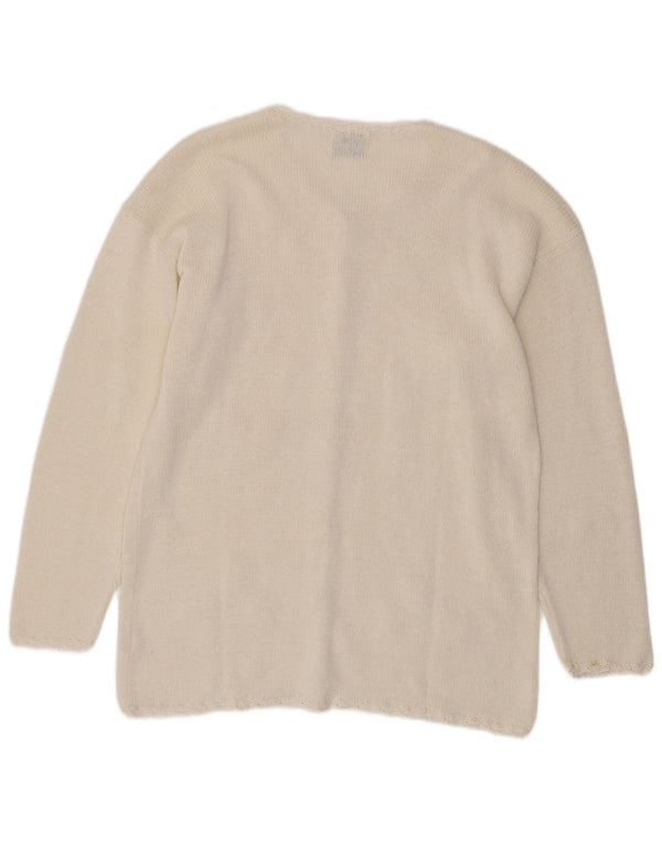 Pulover Cardigan Vintage pentru Damă UK 16 Mare Alb Floral Ramie