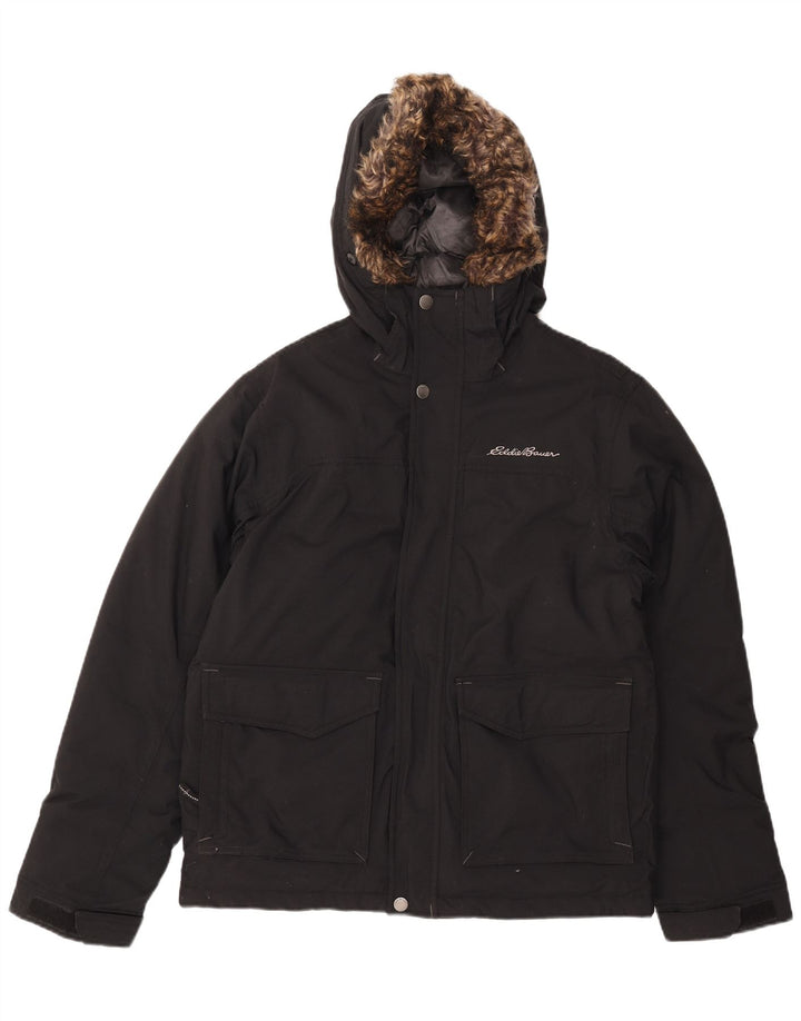 EDDIE BAUER Jachetă Windbreaker cu glugă pentru bărbați UK 38 Medium Black Nylon