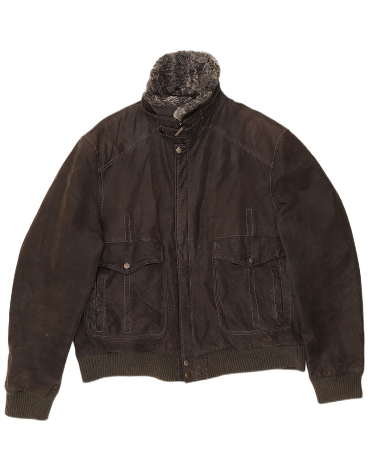 VINTAGE Bomber de piele intoarsa pentru barbati UK 42 XL din piele gri