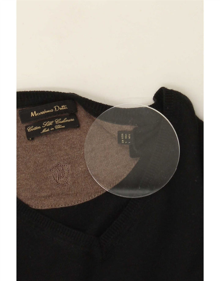 Massimo Dutti Pulover cu decolteu în V pentru bărbați, bumbac mare, negru