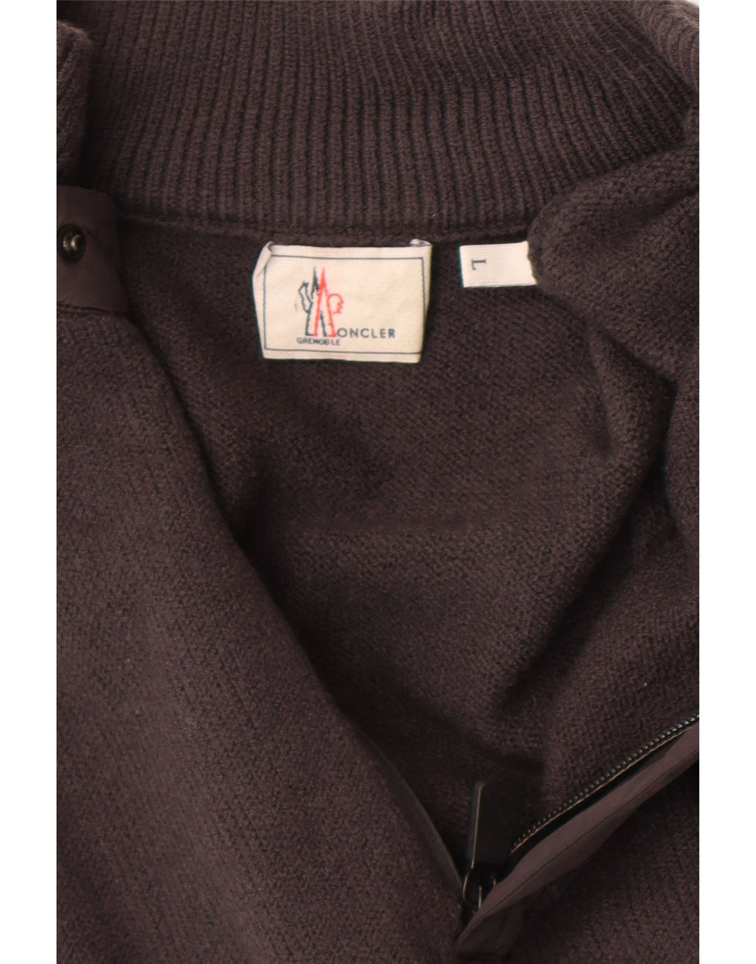 Pulover pentru bărbați Moncler cu fermoar și gât, lână mare, gri