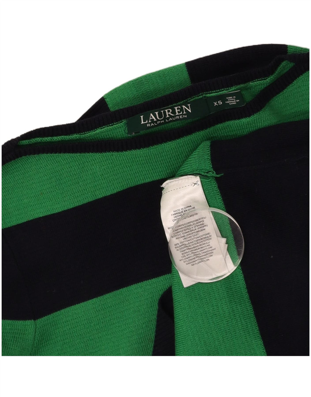 Pulover pentru femei RALPH LAUREN, cu gât de barca, UK 6 XS, bumbac cu dungi verzi