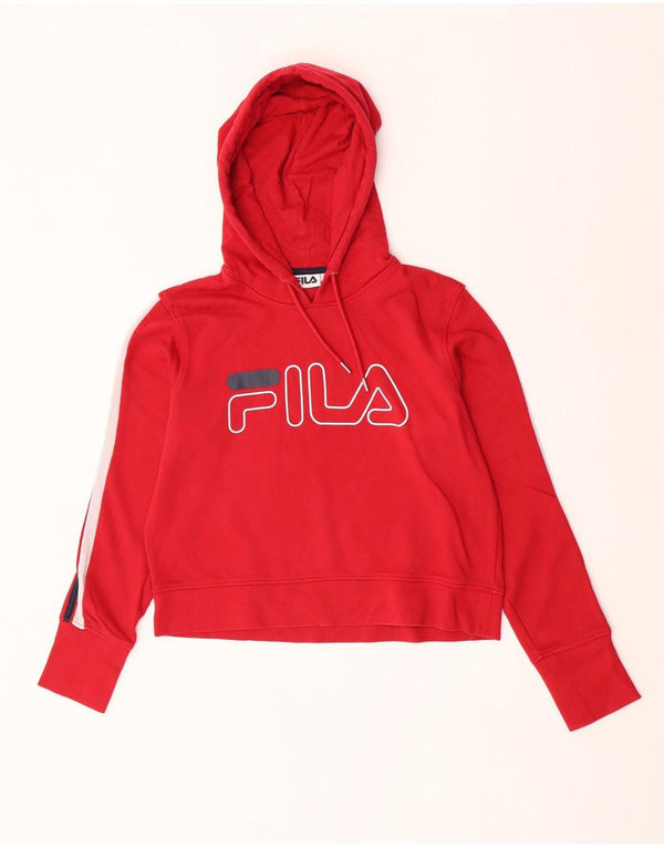 Pulover Fila Graphic Crop Hoodie pentru femei UK 14 Bumbac roșu mediu