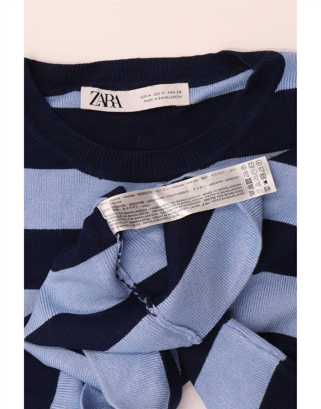 Bluză Crop Top Femei Zara UK 12 Medium Blue Striped Viscose