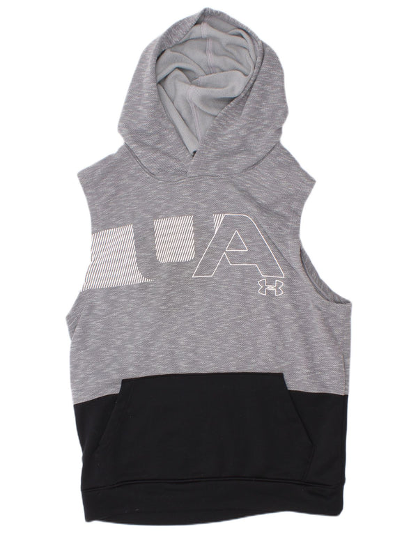 Under Armour Boys Graphic Hoodie Jumper 11-12 Years Large Grey Colourblock