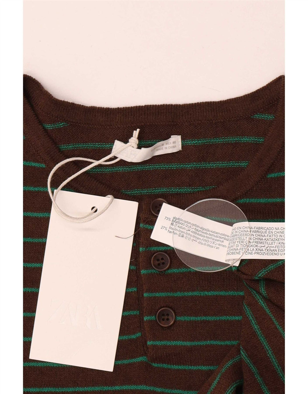 Tricou pentru bărbați Zara Top din bumbac cu dungi maro mediu