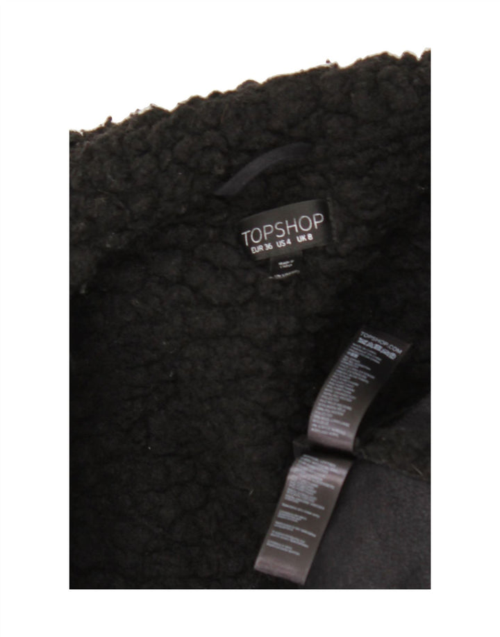 TOPSHOP Womens Biker Sherpa Jacket UK 8 Small Black Polyurethane Vintage Topshop and Second-Hand Topshop from Messina Hembry 