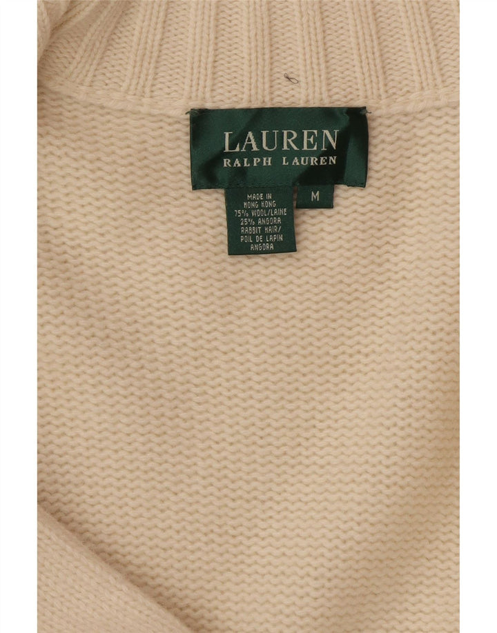 Pulover cardigan cu paragate pentru femei Ralph Lauren UK 14 Lână alb aproape mediu