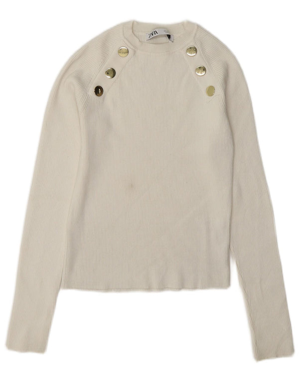 Pulover pentru femeie cu gât de barcă Zara UK 12 Medium White Viscose