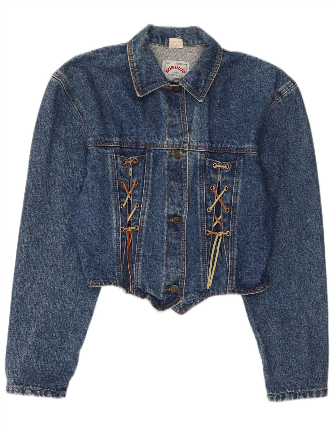 Doringo Jachetă de denim crop pentru femei UK 10 Small Blue Bumbac