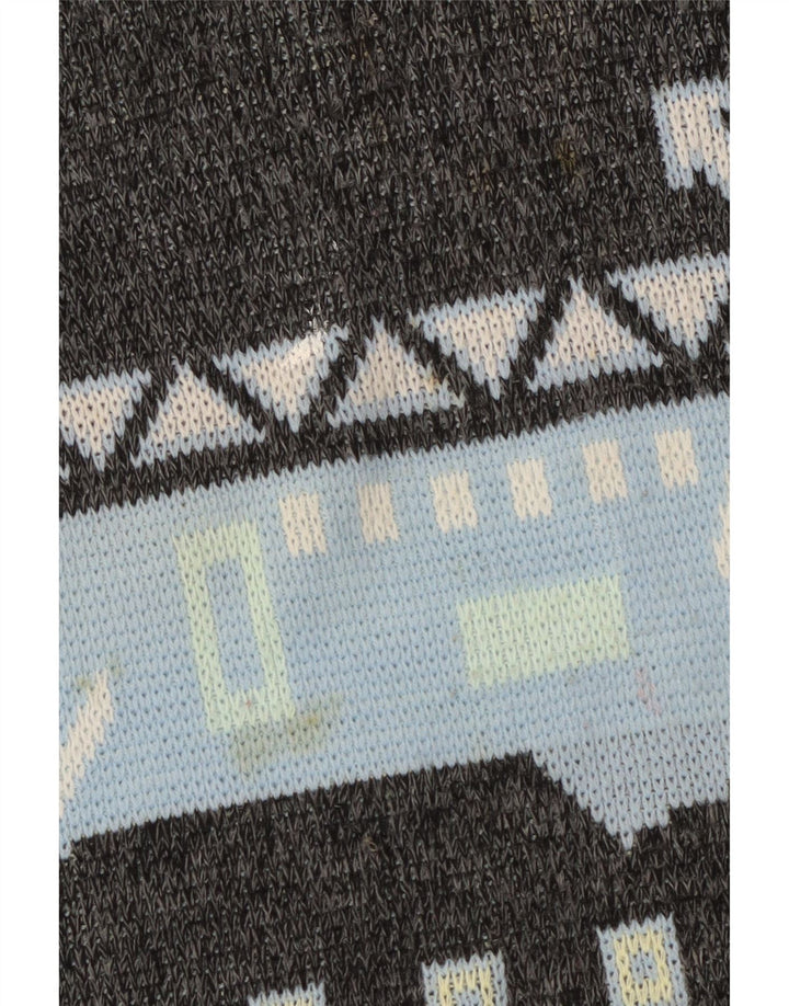 Pulover vintage pentru bărbați cu gâtul turnat mare, gri geometric