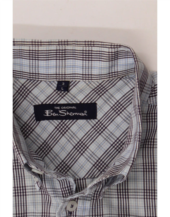 BEN SHERMAN Cămașă cu mânecă scurtă pentru bărbați, cu carouri mari, albastre