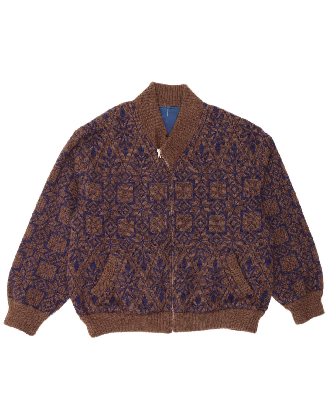 Pulover cardigan reversibil pentru bărbați VINTAGE XL maro Fair Isle