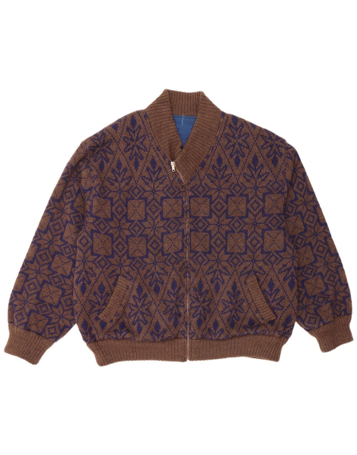 Pulover cardigan reversibil pentru bărbați VINTAGE XL maro Fair Isle