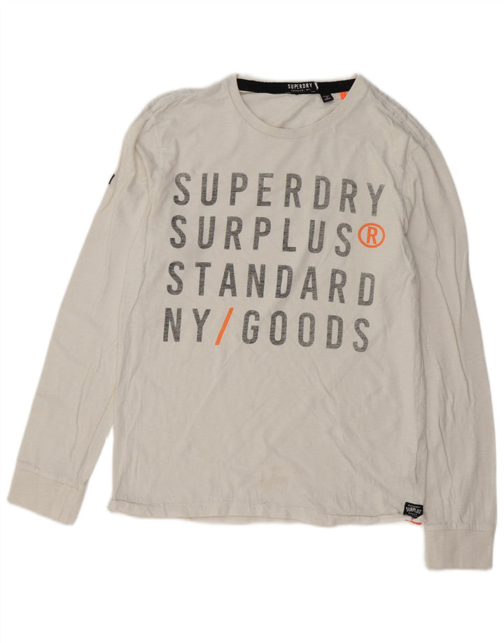 SUPERDRY Top grafic pentru bărbați cu mânecă lungă, mare, alb, bumbac