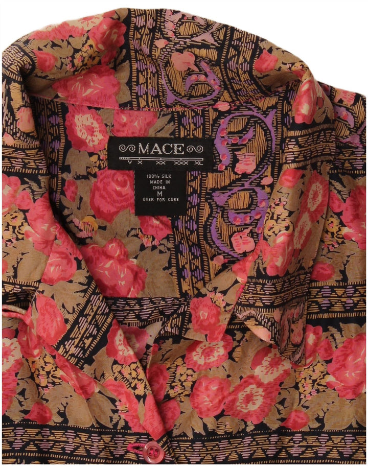 Bluză de cămașă vintage pentru femei UK 14 Mătase florală multicoloră medie
